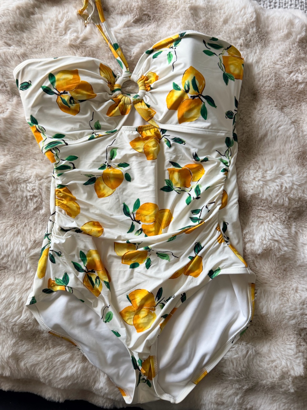 kate spade White One-Piece Swimsuit with Yellow Lemon Print